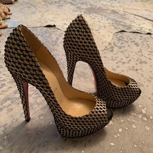 Christian Louboutin Glitter Peep Pump Platforms
